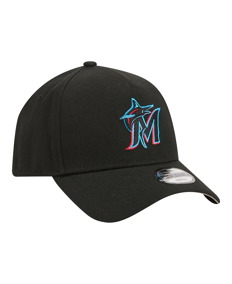 New Era Big Boys and Girls Black Miami Marlins 9FORTY A-Frame Adjustable Hat