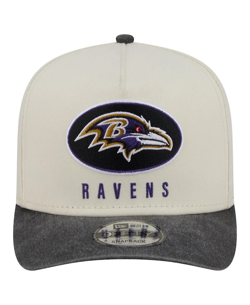 New Era Men's Cream/Black Baltimore Ravens Washed A-Frame 9FIFTY Snapback Hat