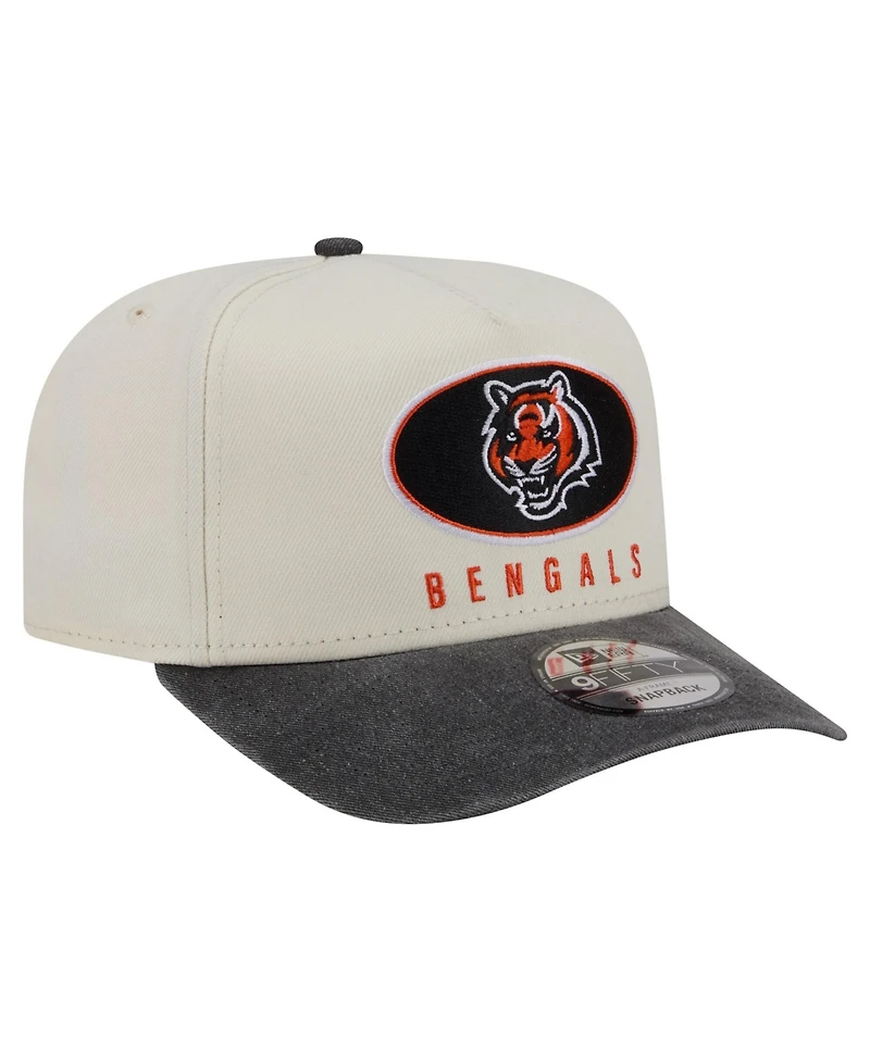 New Era Men's Cream/Black Cincinnati Bengals Washed A-Frame 9FIFTY Snapback Hat