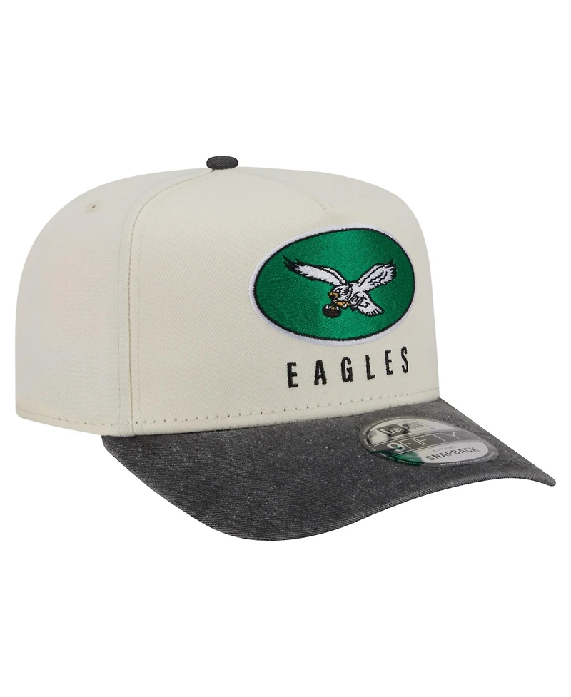 New Era Men's Cream/Black Philadelphia Eagles Washed A-Frame 9FIFTY Snapback Hat