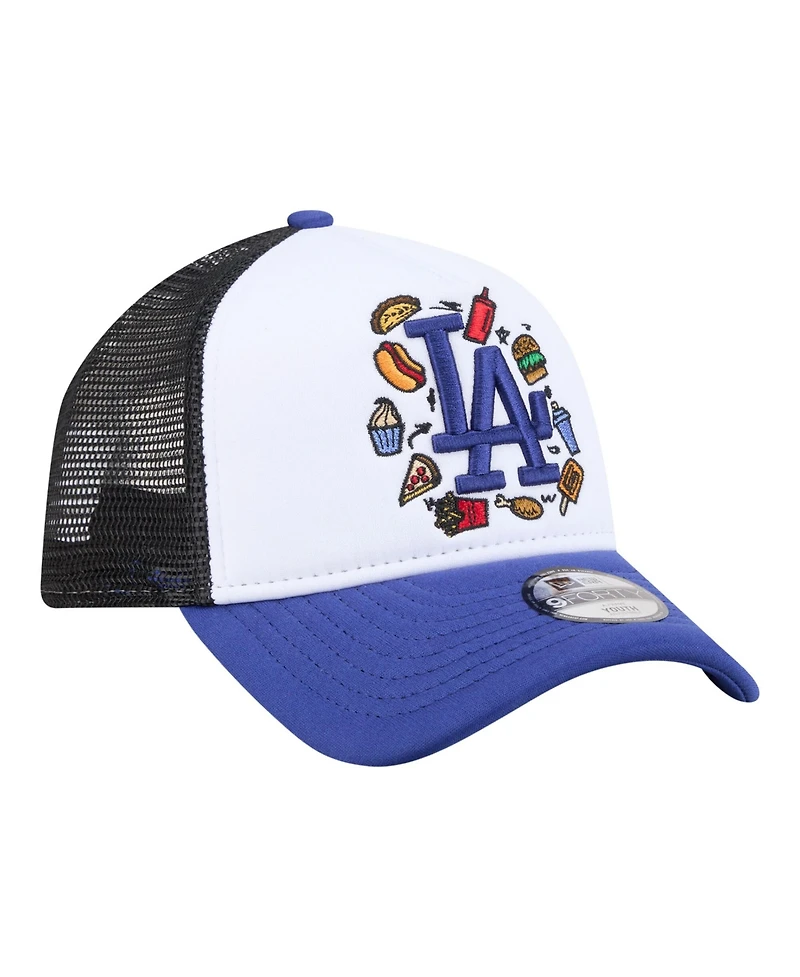 New Era Big Boys and Girls White/Royal Los Angeles Dodgers Food A-Frame 9FORTY Trucker Adjustable Hat