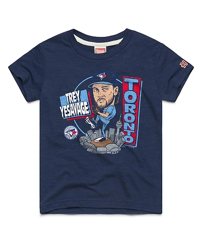 Homage Big Boys and Girls Trey Yesavage Navy Toronto Blue Jays Caricature Tri-Blend T-Shirt
