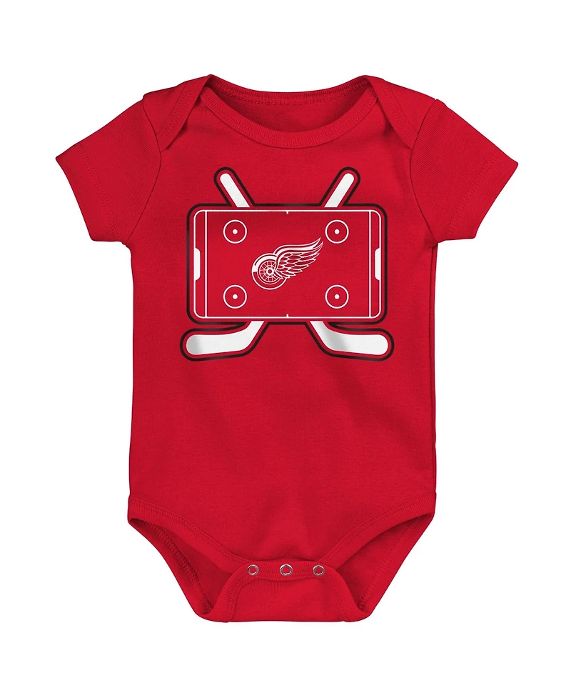 Outerstuff Baby Boys and Girls 3- Pack Detroit Red Wings Littlest Player Bodysuit Set