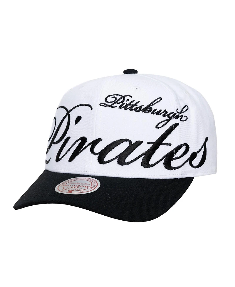 Mitchell & Ness Men's and Women's White/Black Pittsburgh Pirates Xl Script Pro Crown Adjustable Hat