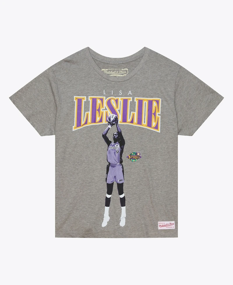 Mitchell & Ness Men's and Women's Lisa Leslie Heather Gray Los Angeles Sparks Court Origins Player Boyfriend T-Shirt
