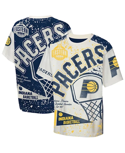 Outerstuff Big Boys and Girls Cream Indiana Pacers Top Player All-Over-Print T-Shirt