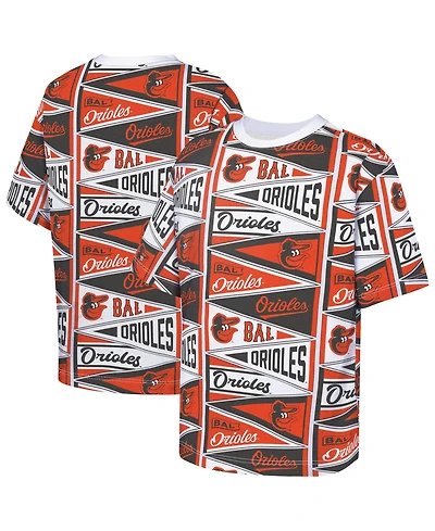 Outerstuff Big Boys and Girls Orange Baltimore Orioles All-Over Pennant T-Shirt