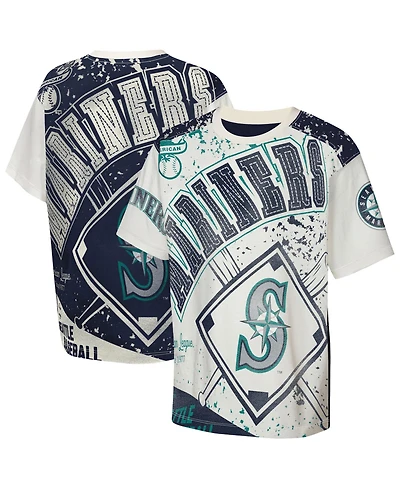 Outerstuff Big Boys and Girls Cream Seattle Mariners League Top Player Bold All-Over-Print T-Shirt