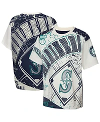 Outerstuff Big Boys and Girls Cream Seattle Mariners League Top Player Bold All-Over-Print T-Shirt