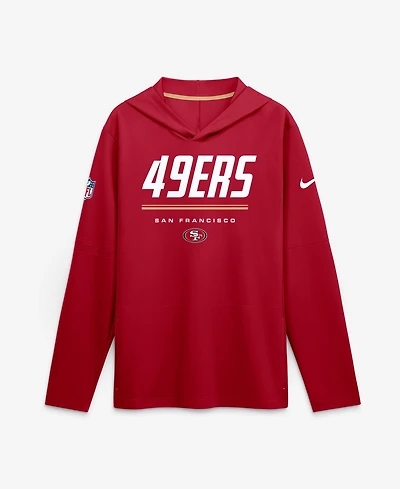 Nike Men's Scarlet San Francisco 49ers Sideline Lightweight Long Sleeve Hooded Dri-fit T-Shirt