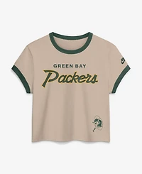 Nike Women's Cream Green Bay Packers Rewind Ringer Mod Cropped T-Shirt