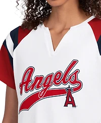 Starter Women's White Los Angeles Angels Game On Notch Neck Raglan T-Shirt