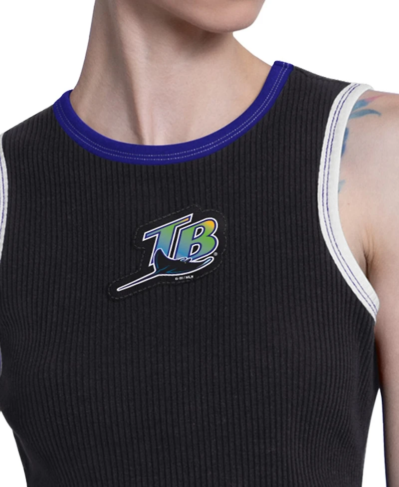 Starter Women's Black Tampa Bay Rays Cooperstown Play the Ball Crop Tank Top