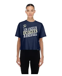 New Era Women's Navy Los Angeles Dodgers City Connect Glitter Gel Cropped T-Shirt