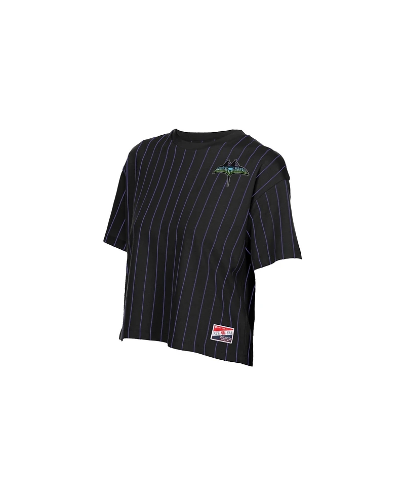New Era Women's Black Tampa Bay Rays City Connect Throwback Meshback Pinstripe Boxy T-Shirt
