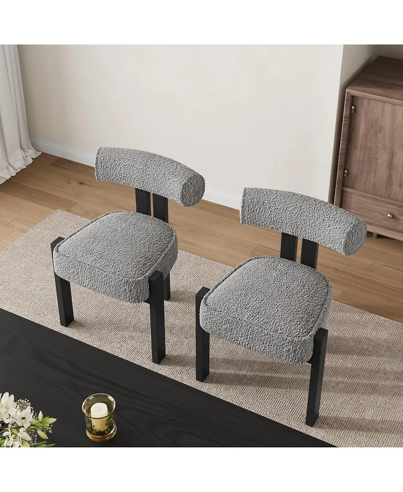 homfan -Piece Upholstered Boucle Dining Chair Set with Ergonomic Curved Back and Rubberwood Legs