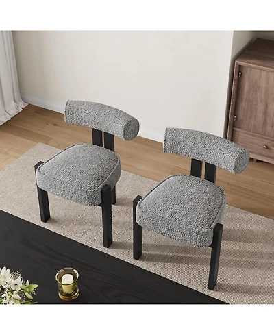 homfan -Piece Upholstered Boucle Dining Chair Set with Ergonomic Curved Back and Rubberwood Legs
