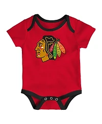 Outerstuff Baby Boys and Girls 3-Piece Chicago Blackhawks Triple Header Bodysuit Set