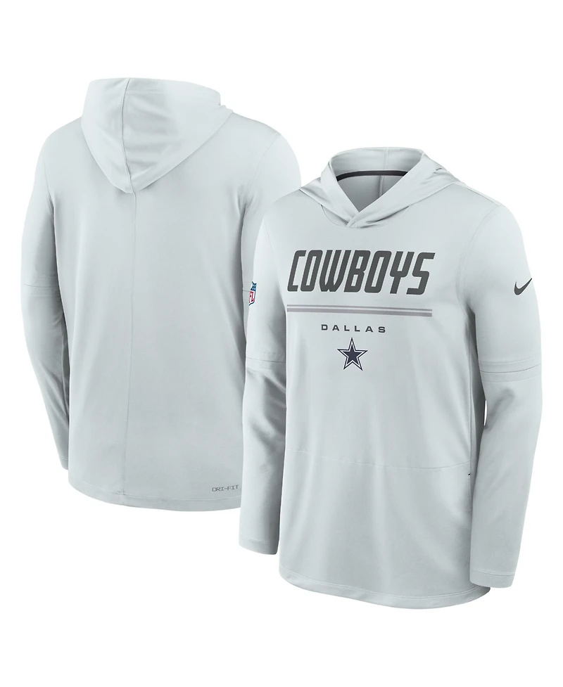 Nike Men's Gray Dallas Cowboys Sideline Lightweight Long Sleeve Hooded Dri-fit T-Shirt