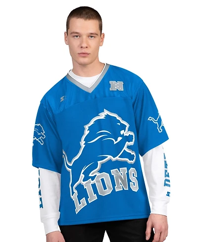 Starter Men's Blue/White Detroit Lions Short Sleeve Long T-Shirt