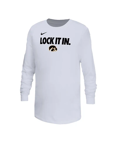 Nike Big Boys and Girls White Iowa Hawkeyes On-Court Bench Legend Dri-fit Long Sleeve T-Shirt