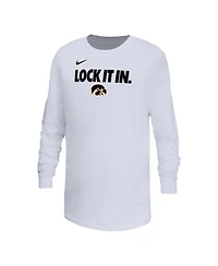 Nike Big Boys and Girls White Iowa Hawkeyes On-Court Bench Legend Dri-fit Long Sleeve T-Shirt