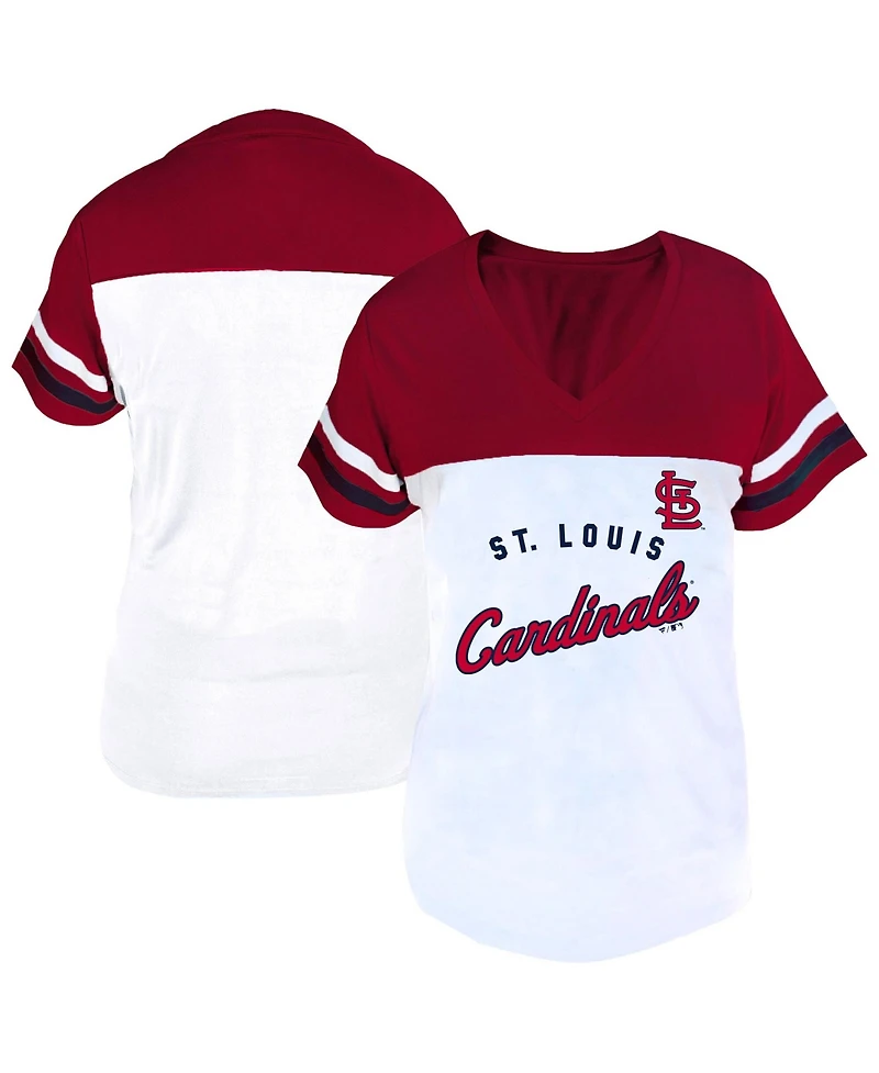 Fanatics Women's White/Red St. Louis Cardinals Plus Two-Stripe V-Neck T-Shirt