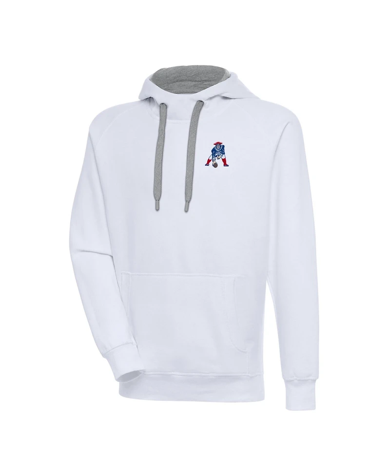 Antigua Men's White New England Patriots Throwback Logo Victory Pullover Hoodie