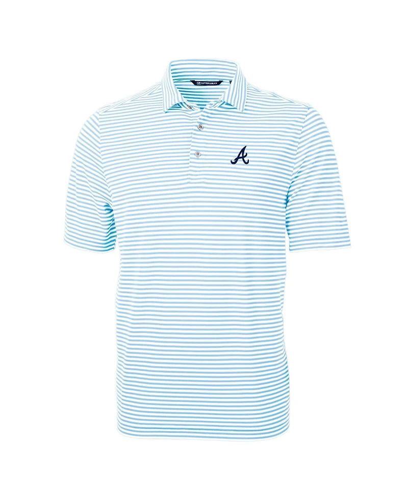 Cutter & Buck Men's Powder Blue Atlanta Braves Virtue Eco Pique Stripe Polo Shirt