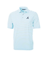 Cutter & Buck Men's Powder Blue Atlanta Braves Virtue Eco Pique Stripe Polo Shirt