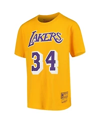 Mitchell & Ness Big Boys and Girls Shaquille O'Neal Gold Los Angeles Lakers Hardwood Classics Name Number T-Shirt