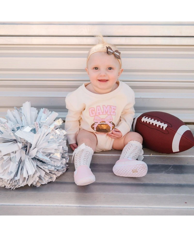 Sweet Wink Baby Girls Game Day Sequin Patch Long Sleeve Romper