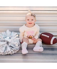 Sweet Wink Baby Girls Game Day Sequin Patch Long Sleeve Romper