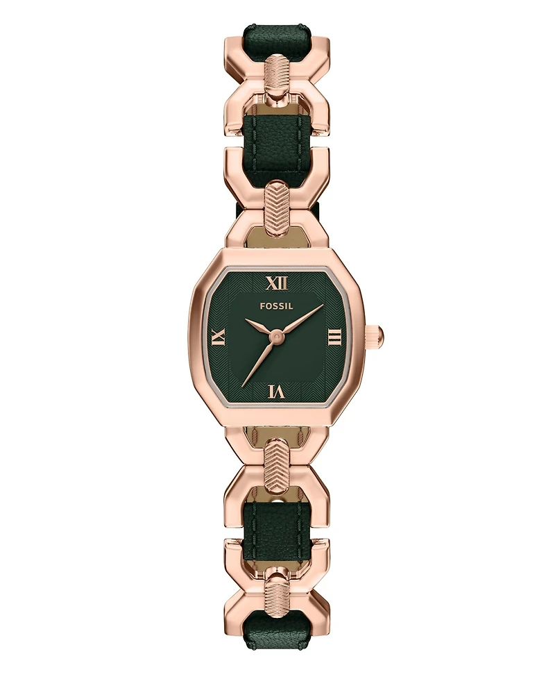 Fossil Women's Harlow Three-Hand Green Leather and Rose Gold-Tone Stainless Steel Watch 22mm