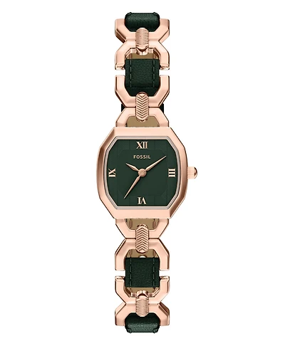 Fossil Women's Harlow Three-Hand Green Leather and Rose Gold-Tone Stainless Steel Watch 22mm