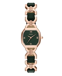 Fossil Women's Harlow Three-Hand Green Leather and Rose Gold-Tone Stainless Steel Watch 22mm