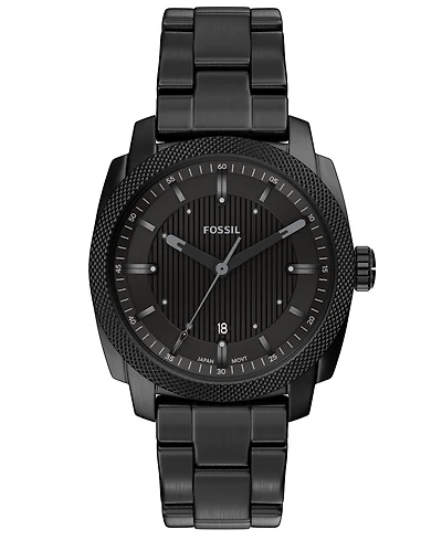 Fossil Men's Machine Three-Hand Date Black Stainless Steel Watch 41mm