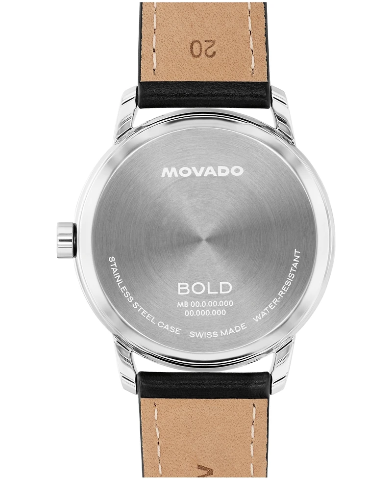 Movado Men's Bold Echo Swiss Quartz Black Leather Watch 40mm