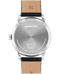 Movado Men's Bold Echo Swiss Quartz Black Leather Watch 40mm