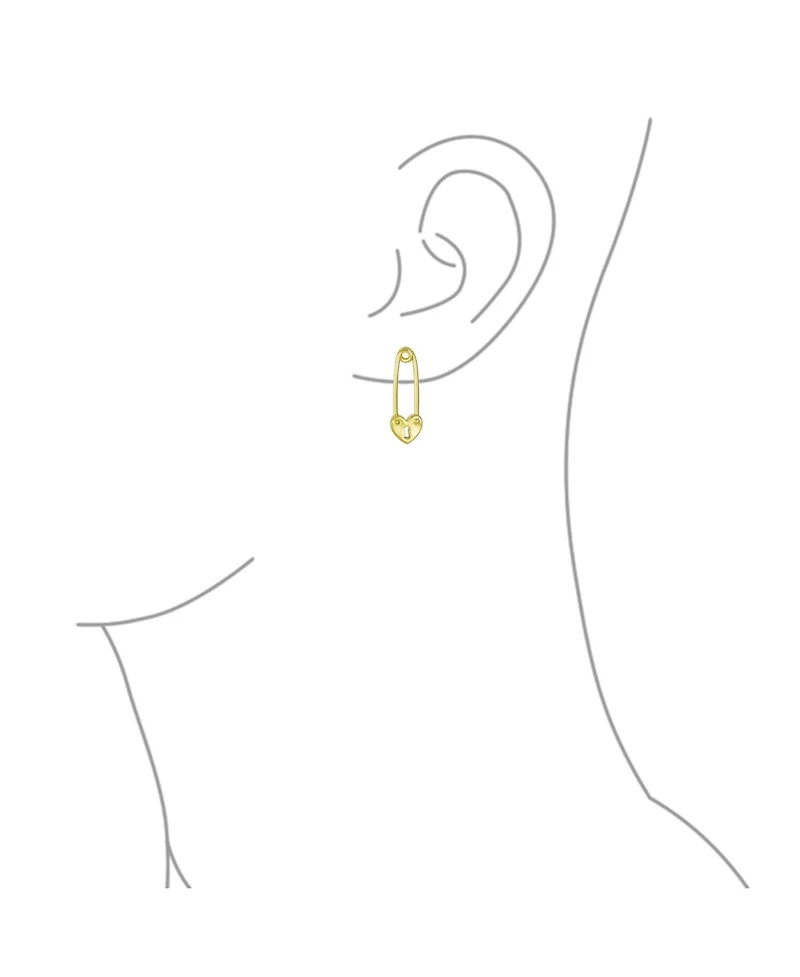 Bling Jewelry Love Lock Heart Safety Pin Dangle Earrings Gold Plated Sterling Silver