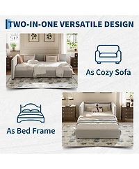 gaomon Twin Velvet Daybed with Extended Headboard, Guardrails, Upholstered Sofa Bed, Adjustable