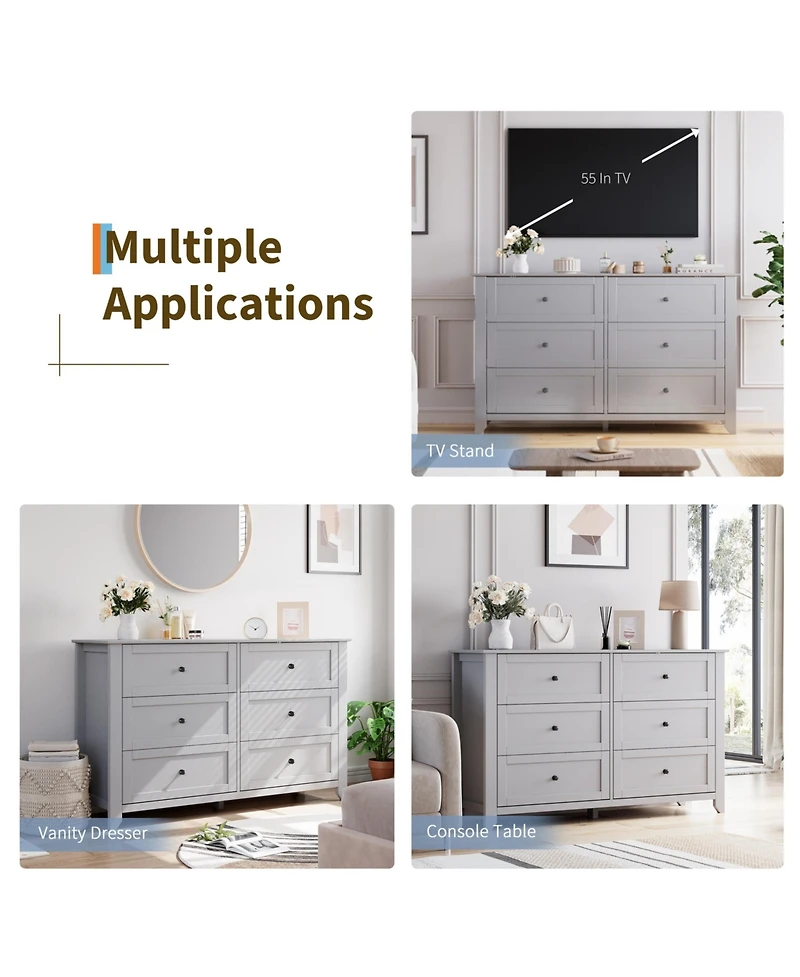 gaomon2 Set of 6 Drawers Dresser for Bedroom, 54" Modern Storage Chest with Painted Finish, Tall Organizer with Deep Drawers for Living Room, Closet