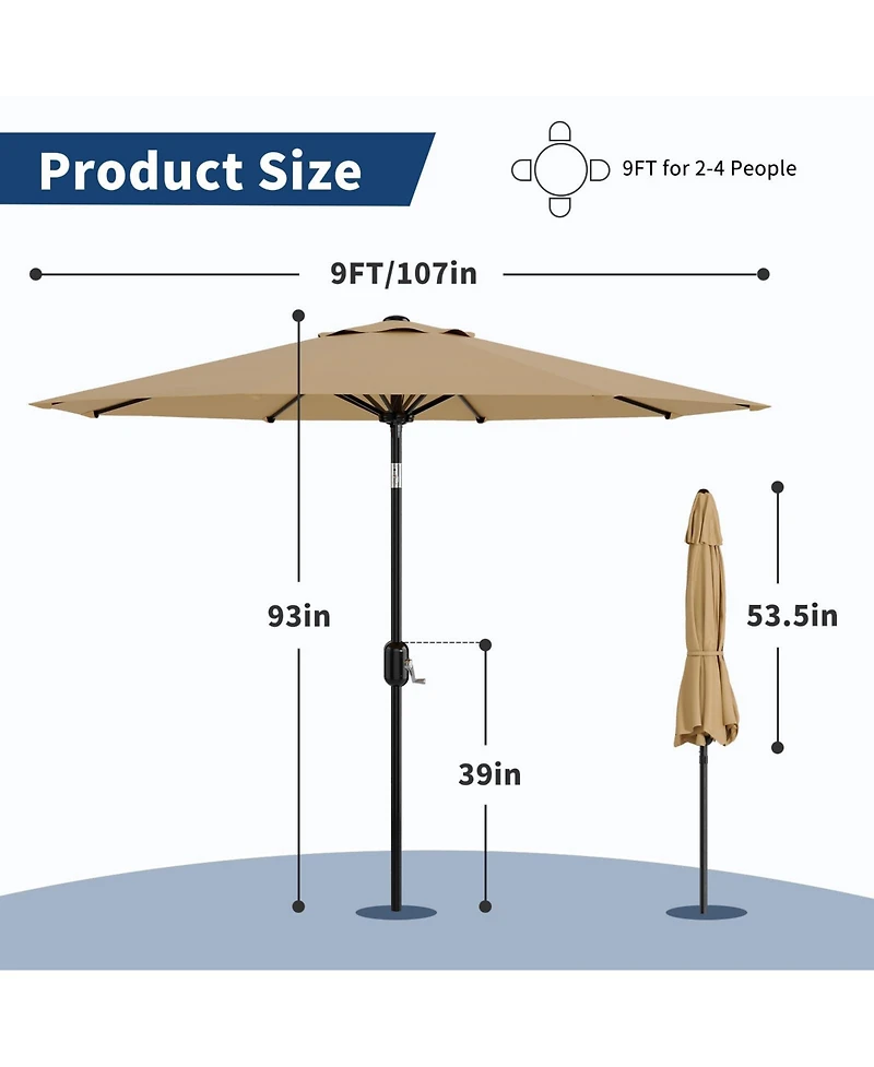 gaomon Solar Patio Umbrella with 40 Led Lights and Crank Tilt, Large Uv-Resistant Outdoor Patio Market Umbrella with 8 Ribs