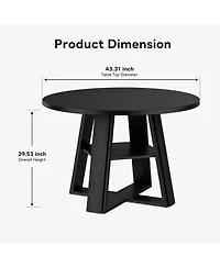 gaomon 43" Round Modern Farmhouse Dining Table for 2-4, Circular Kitchen with Pedestal Base and Storage Shelf, Compact Room