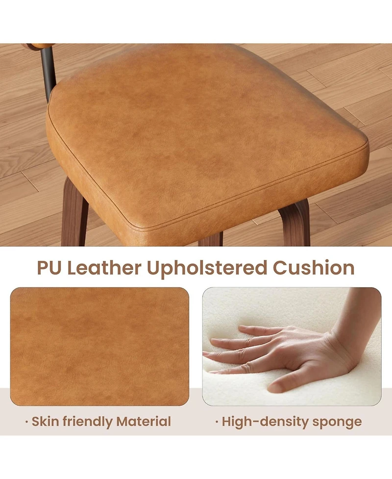 gaomon Swivel Bar Stools Set of 2, 26 Inch Upholstered Counter Height Bar Stools with Back and Wood Legs
