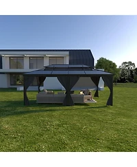 gaomon Hardtop Gazebo 12x20 Feet, with Double Polycarbonate Roof, Aluminum Alloy Frame, Net, and Curtain, Permanent Building of Backyard Luxury