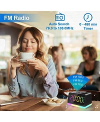 Jall 5 Inch Digital Alarm Clock with Rgb Font Fm Radio 8 Color Night Light Sleep Timer Dual Alarms 2 Usb Ports 0 to 100 Dimmer Versatile