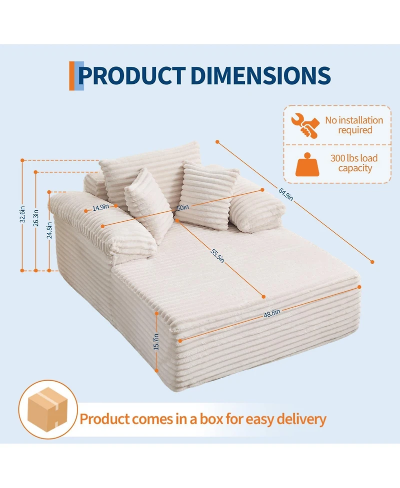 gaomon Corduroy Sleeper Sofa Bed Extra Large Indoor Chaise Lounge Soft Cloud Reading Chair Flexible Lounger for Living Room
