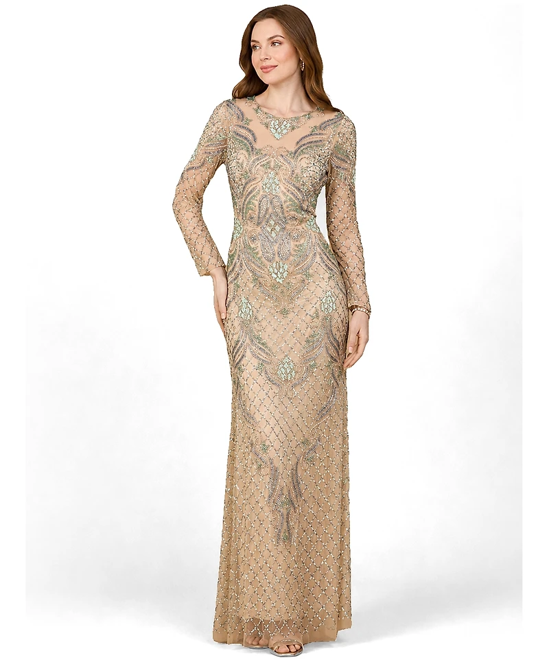 Lara Women's Long Sleeve Beaded Gown