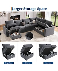 gaomon Chenille Fabric Sectional Couches with Pull-Out Bed and Large Storage for Living Room, Sturdy Wooden Frame Tool-Free Assembly